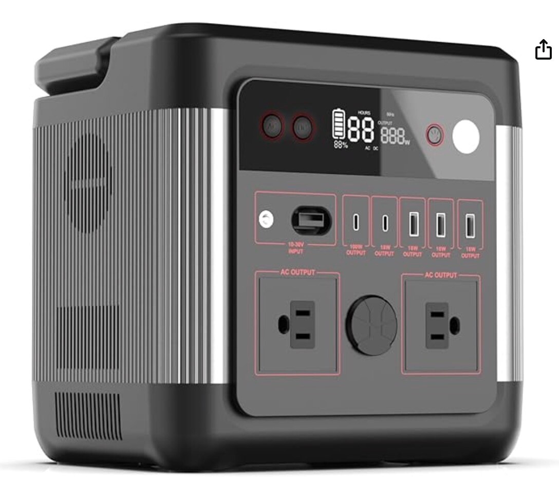 Portable Power Station, 974.4Wh Solar Generator w/ 110V AC Outlets 1200W(Peak 24
