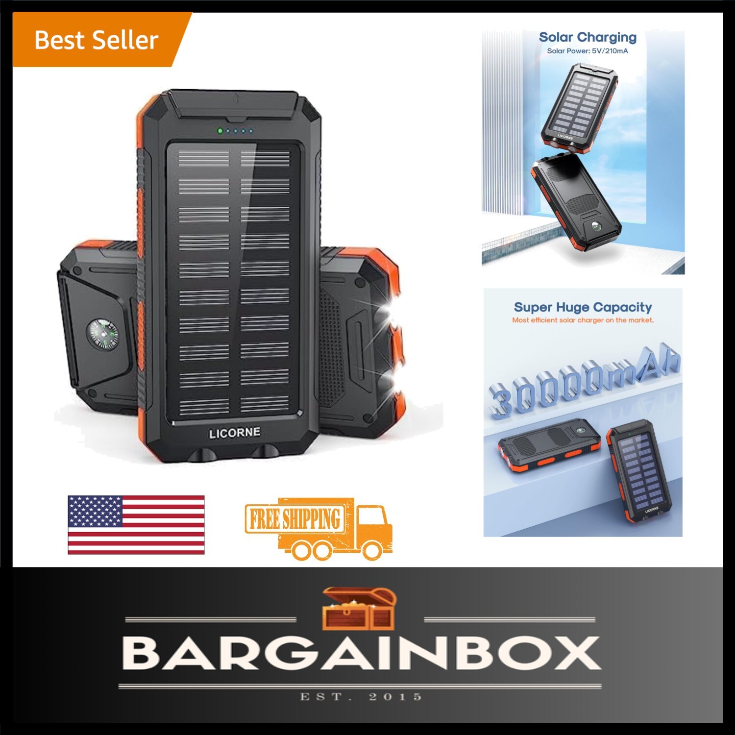 66W Solar Power Bank – 30000mAh Battery Charger with Dual USB Fast Charging