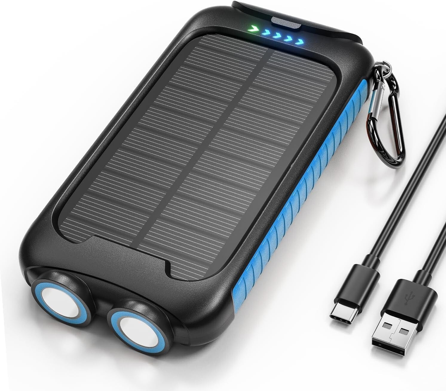 Solar Charger Power Bank,38800mAh w/ 1 Type-C & 2 USB-A Ports Built-in LED Light