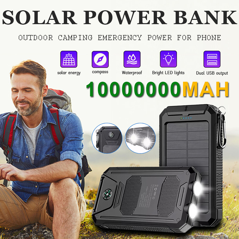 NEW Super 10000000mAh Solar Power Bank Portable Charger For Cell Phone Dual USB
