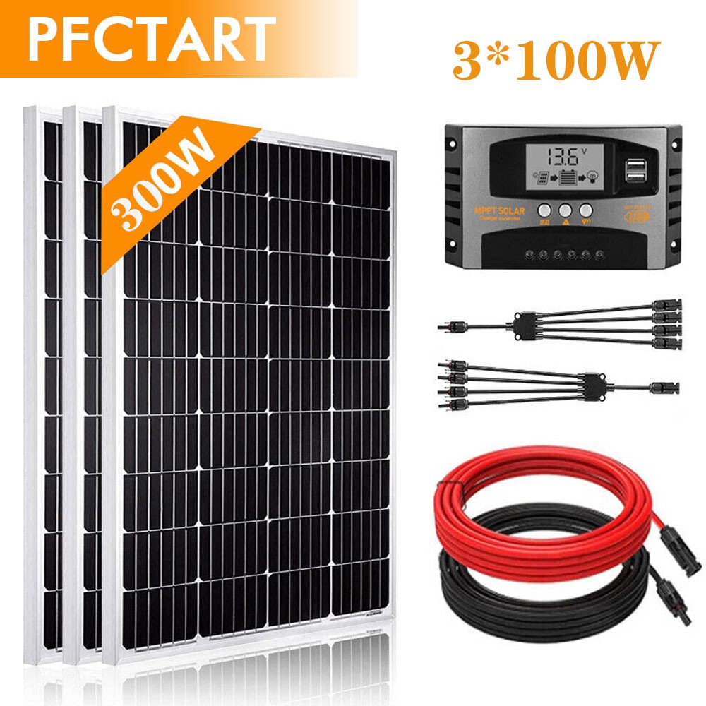 300W Solar Panel Kit 12V Monocrystalline Solar Panels RV Home Camping Off Grid