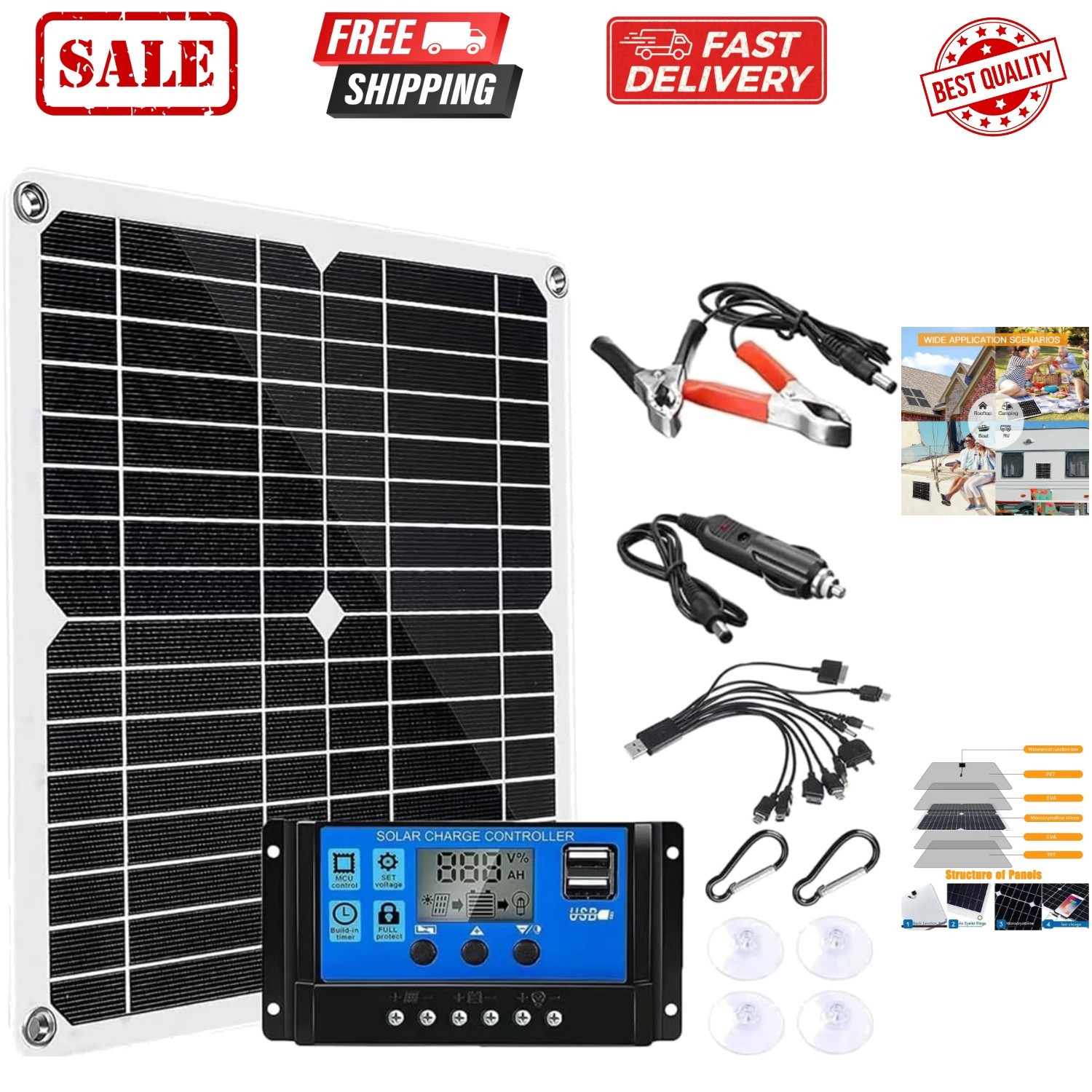 200W Solar Panel Kit 2V with 00A Solar Charge Controller and Extension Cable …