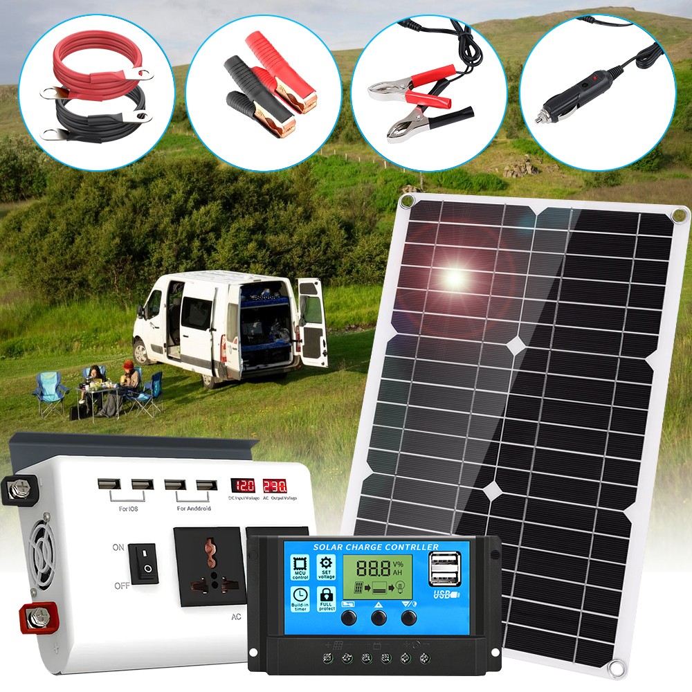 3000Watt Complete Solar Panel Kit Power Inverter Generator 100A Home Grid System