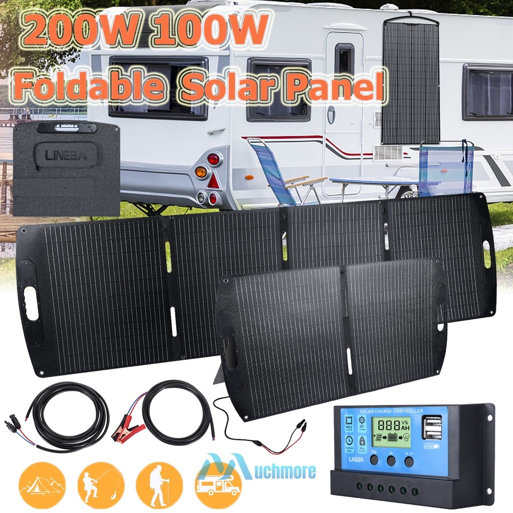 200W Portable Foldable Solar Panel Kit w/ Controller Solar Generator For Camping