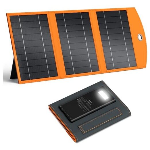 10000mah Solar Charger Power Bank, 30W Foldable Portable Solar Panel, Fast