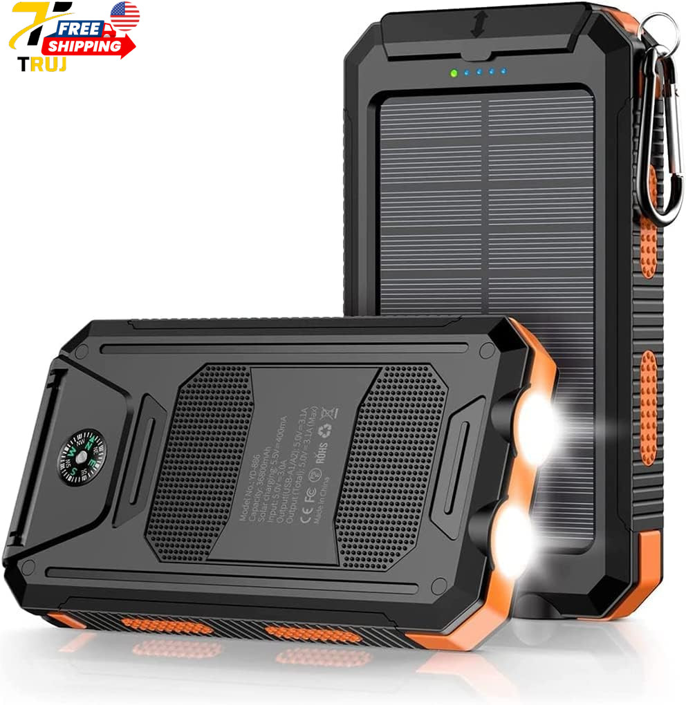 Power Bank Solar Charger 36800Mah 5V3.1A QC 3.0 Dual 2 USB Port Built In Powerfu