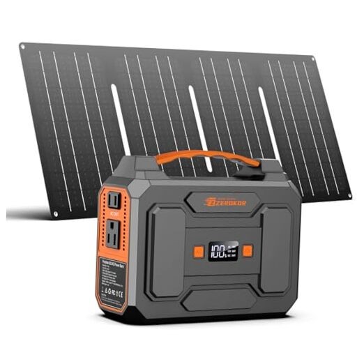Portable Power Station with Foldable 40W Solar Panel, 100W Solar Black Gray