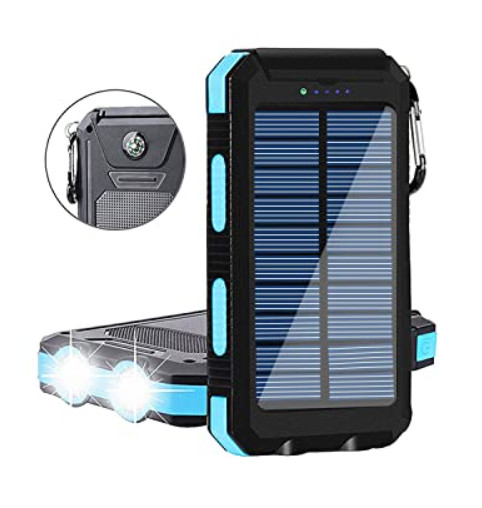 Solar Charger 20000mAh Solar Power Bank Waterproof Portable Charger, Blue, New