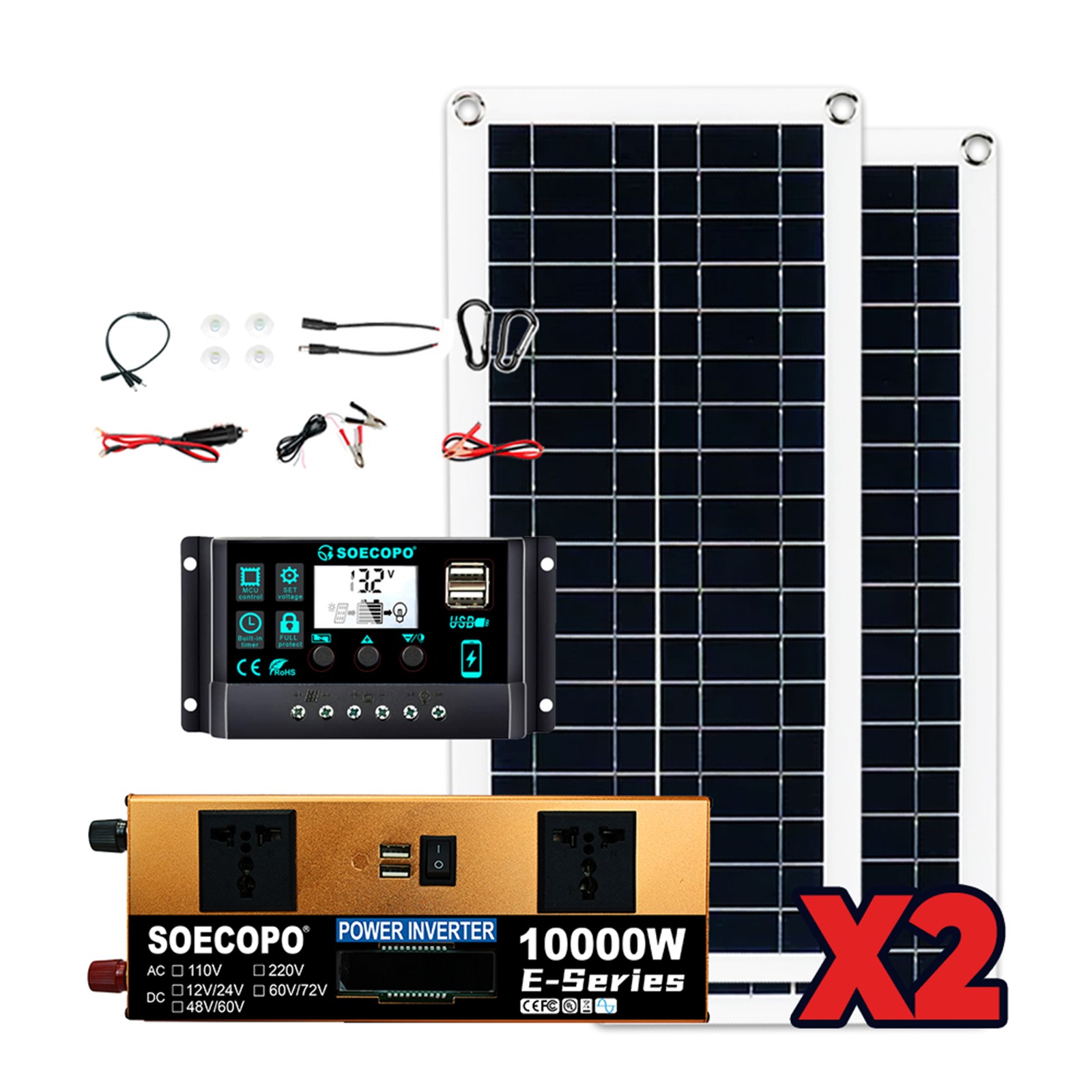 10000W Solar Kit | Includes Inverter, 2pcs 200W Solar Panels, 100A Controller
