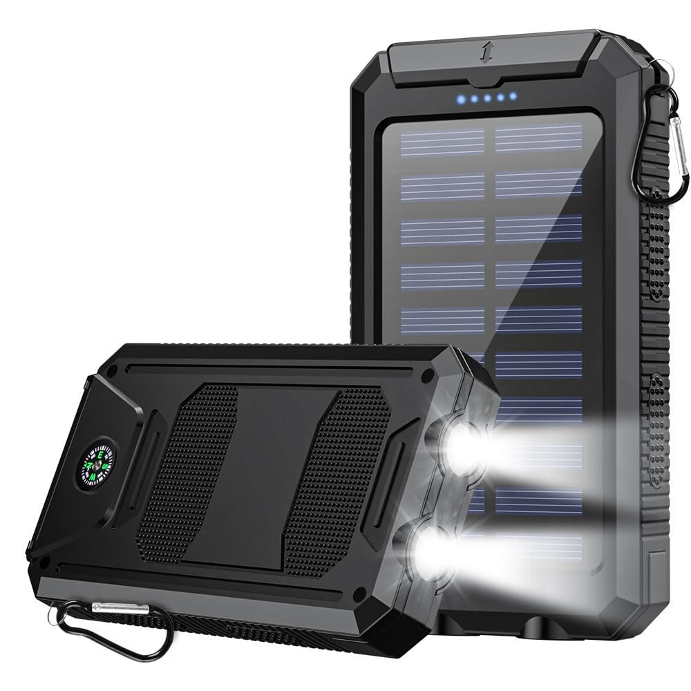 10000mAh Solar Power Bank with -& Dual USB Ports for iPhone、Samsung & More，Sh…