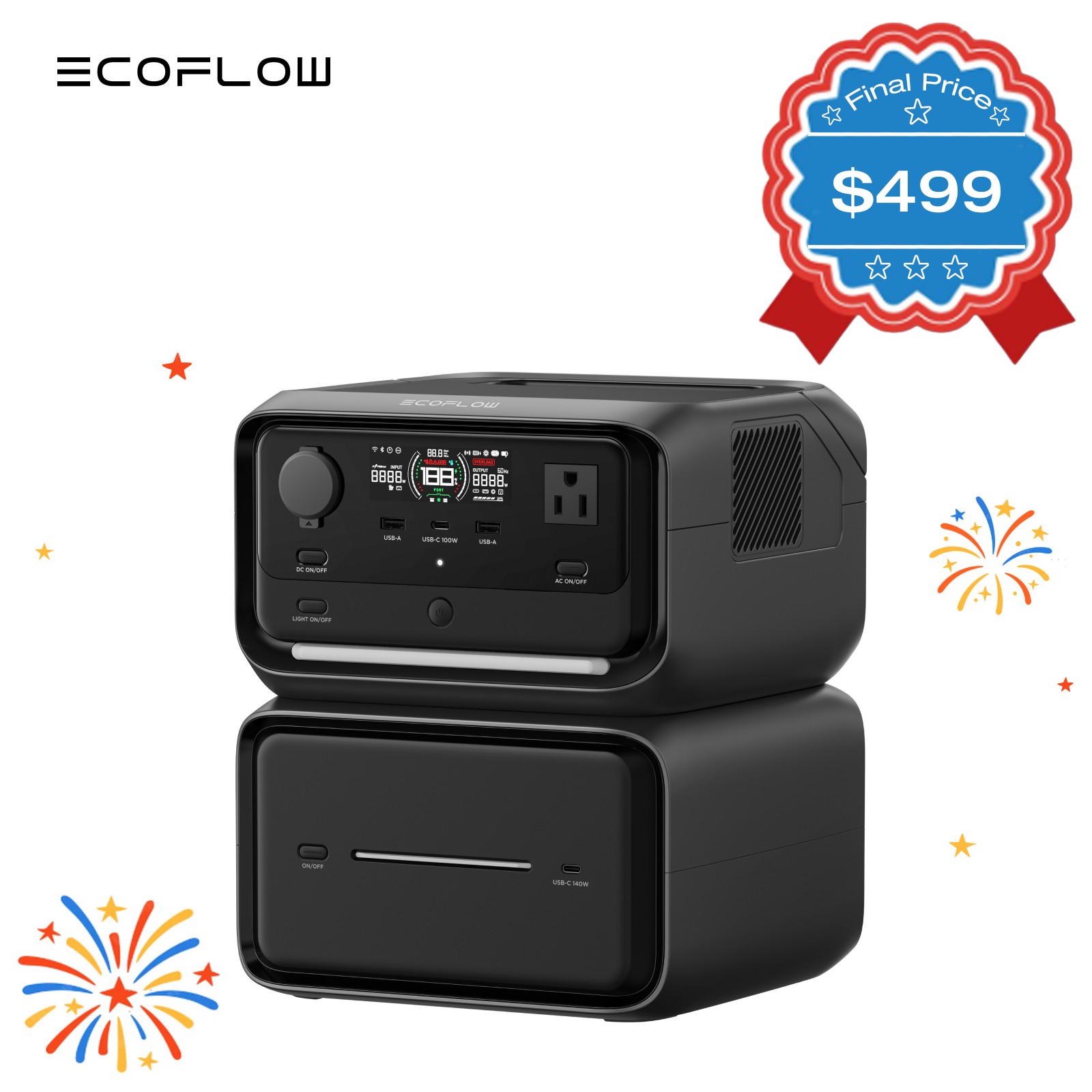 EcoFlow 858Wh Portable Power Station River 3 Plus with EB600 Extra Battery