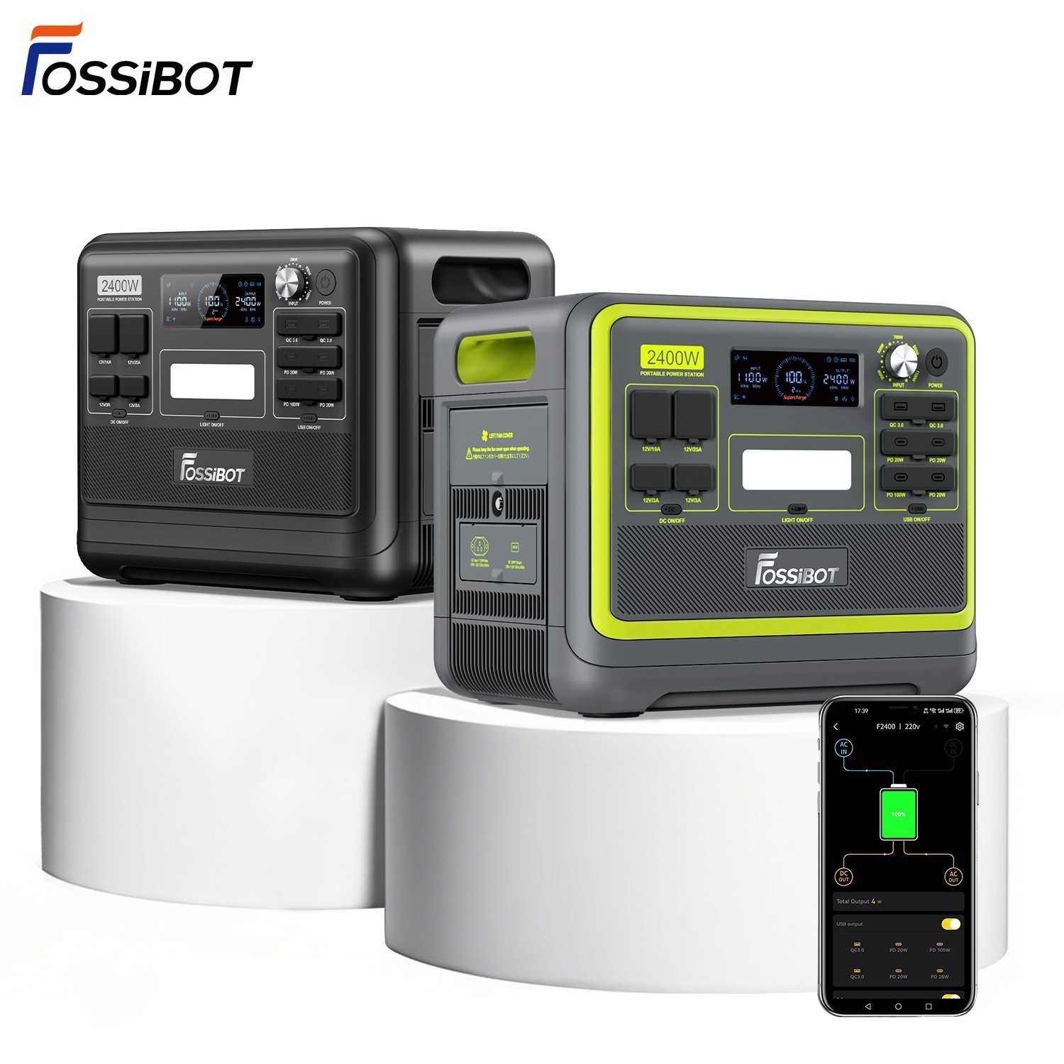 FOSSiBOT F2400 2048Wh Portable Power Station 2400W LFP Solar Generator Backup