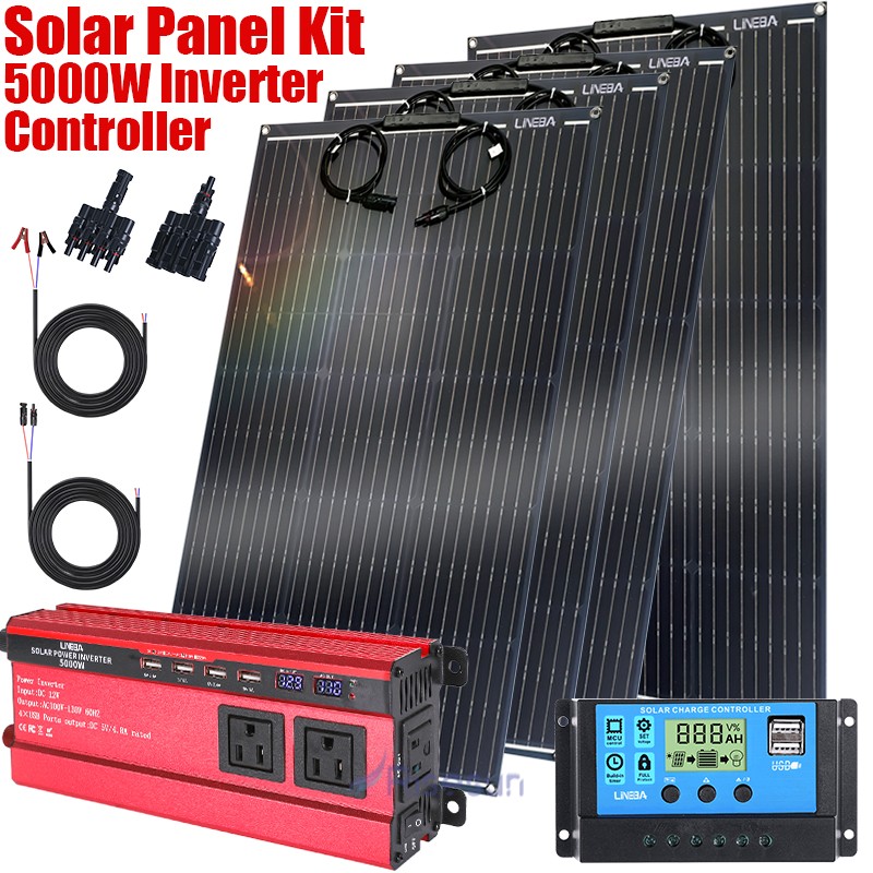 Solar Panel Kit 5000W Solar Power Inverter Generator RV Home 110V Grid System