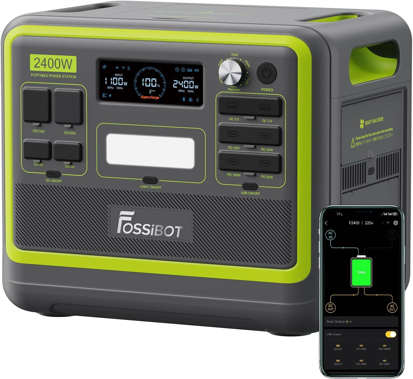 FOSSiBOT F2400 2400W Portable Power Station 2048Wh Solar Generator LiFePO4