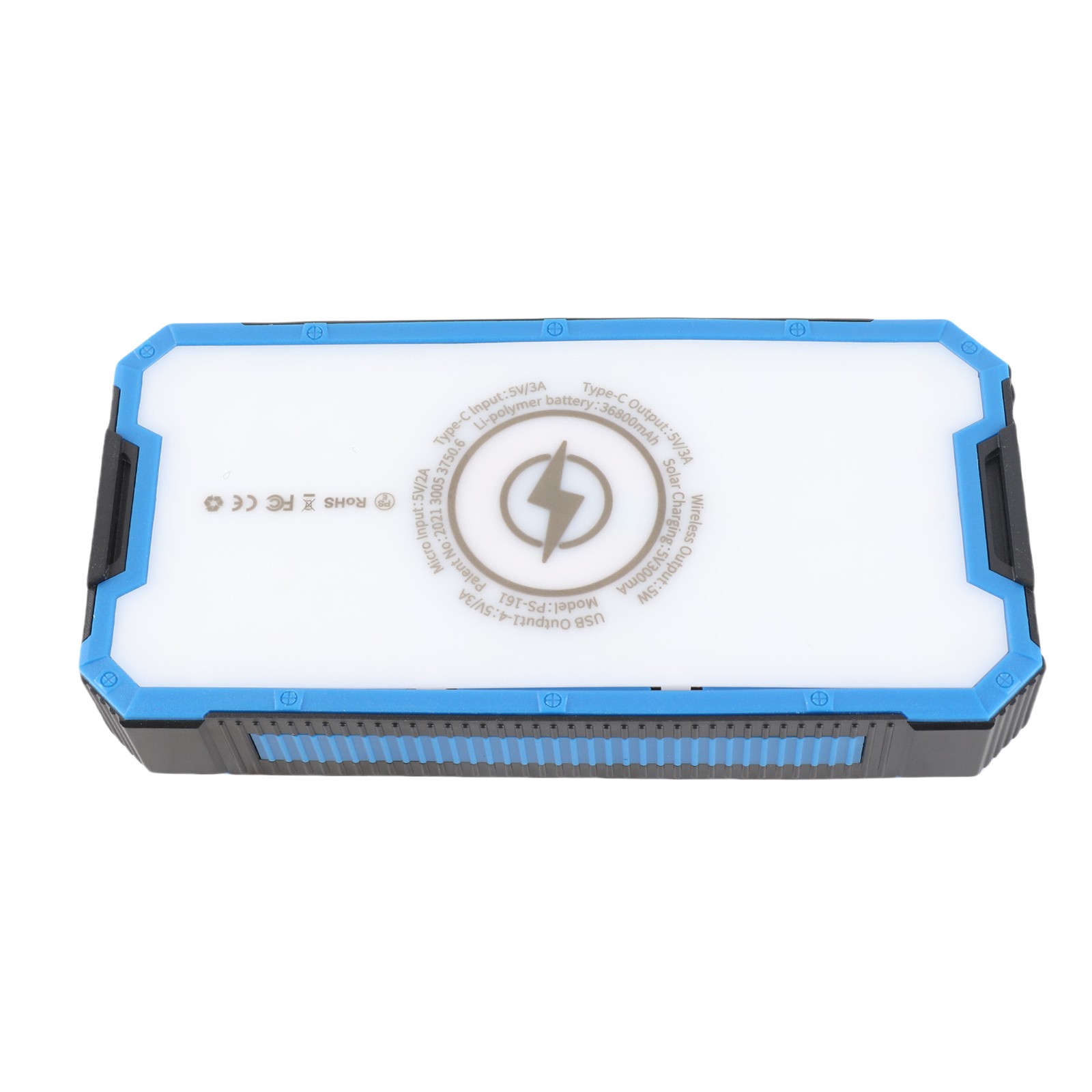 36800mAh Solar Power Bank + Wireless +USB +Type C Phone Charger External Battery