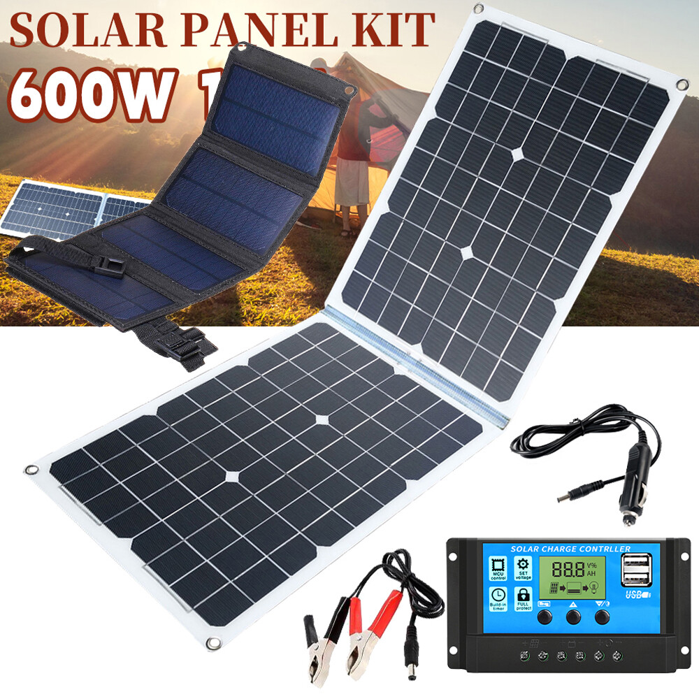 12V/18V USB Solar Panel Charger Folding Waterproof Station Generator Off-Grid_US