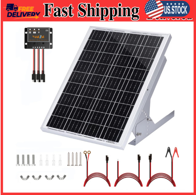 30W 12V Solar Panel Kit with Controller & Adjustable Mounts for RV Boat