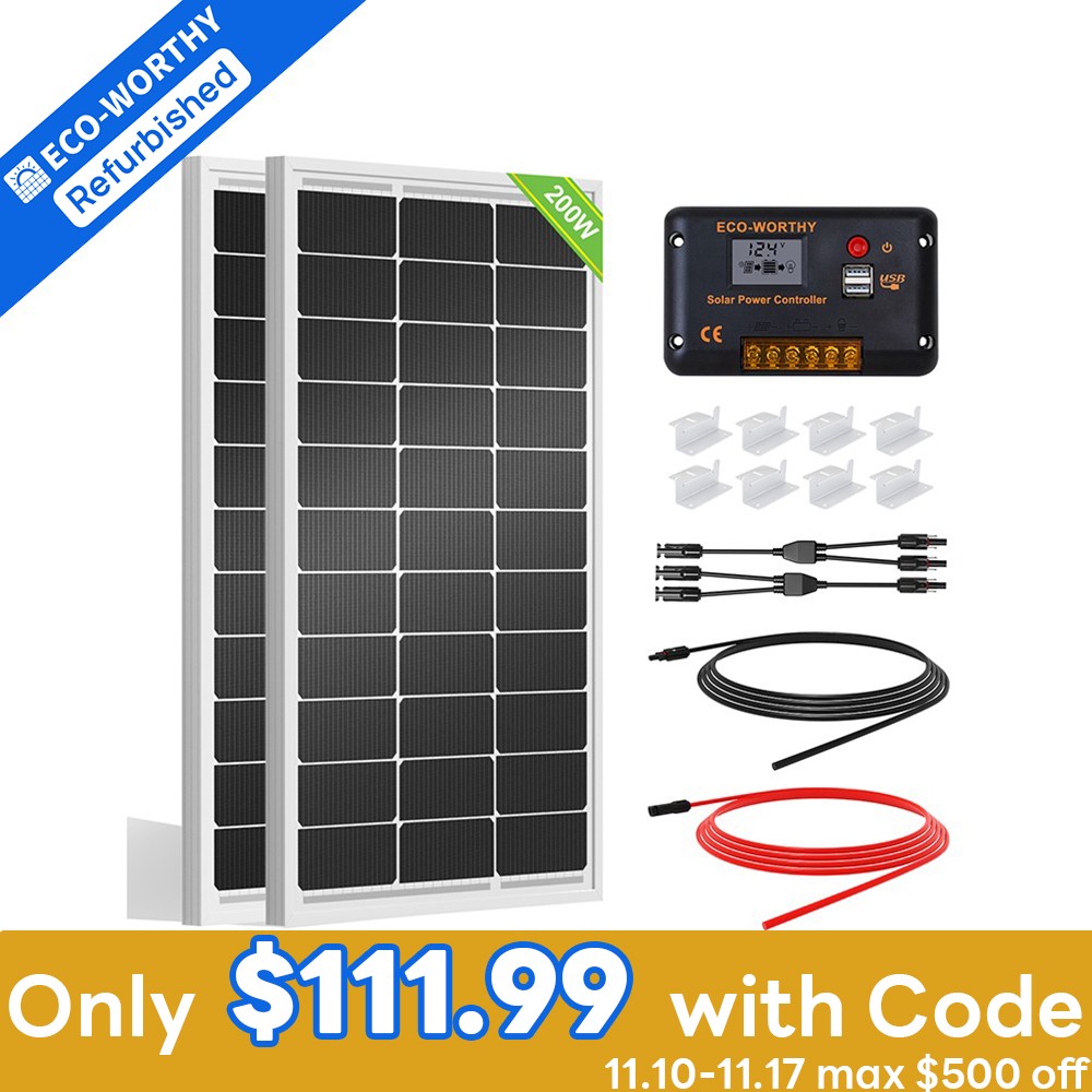 ECO-WORTHY 200W Watt Monocrystalline Solar Panel Kit 12V Volt for Home RV