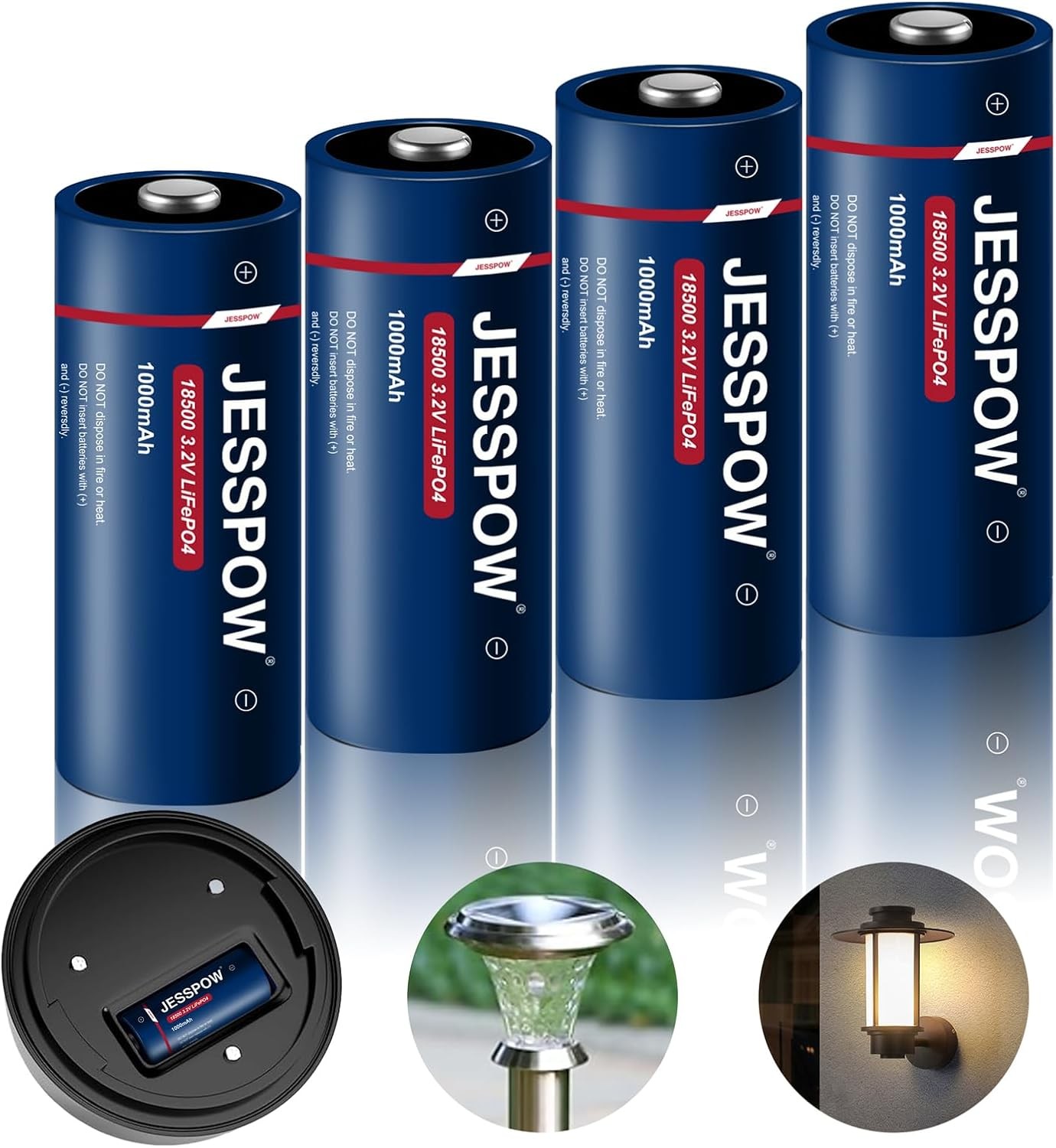 JESSPOW 18500 Rechargeable Solar Batteries 3.2V，LiFePO4 Lithium 3.2 Volt…