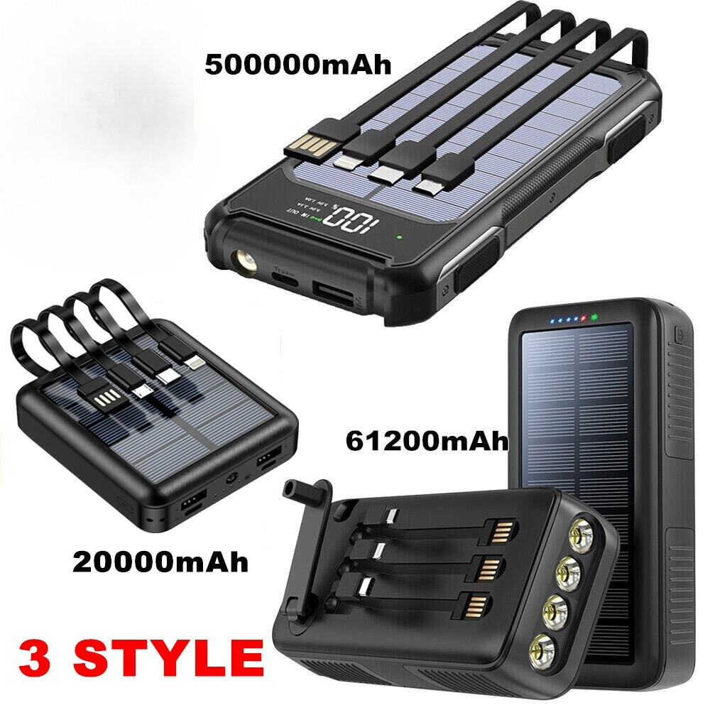 Hand Crank/Solar Power Bank 61200mAh USB Portable Charger Flashlight for Phones