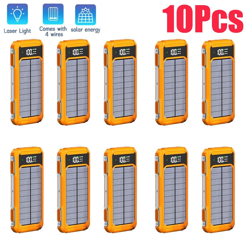 10Pcs Super 10000mAh 4 USB Portable Charger Solar Power Bank LED For Cell Phone