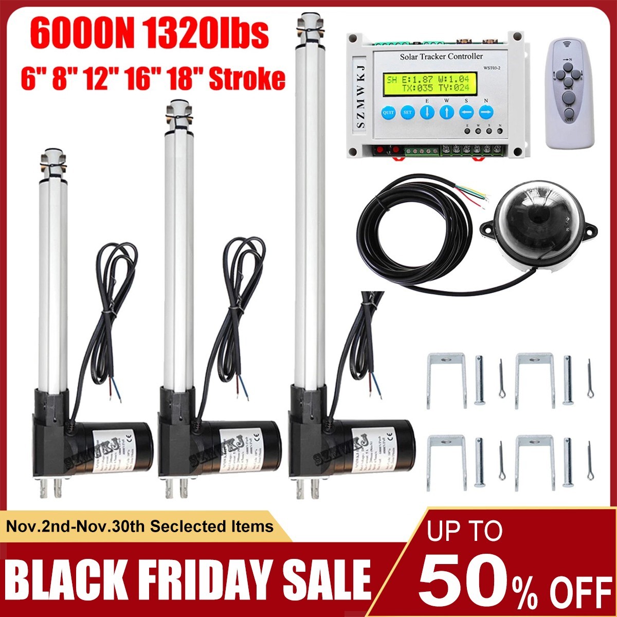 6000N LCD Dual Axis Solar Track Kits W/ 12V Linear Actuator W/ Wind Speed Sensor