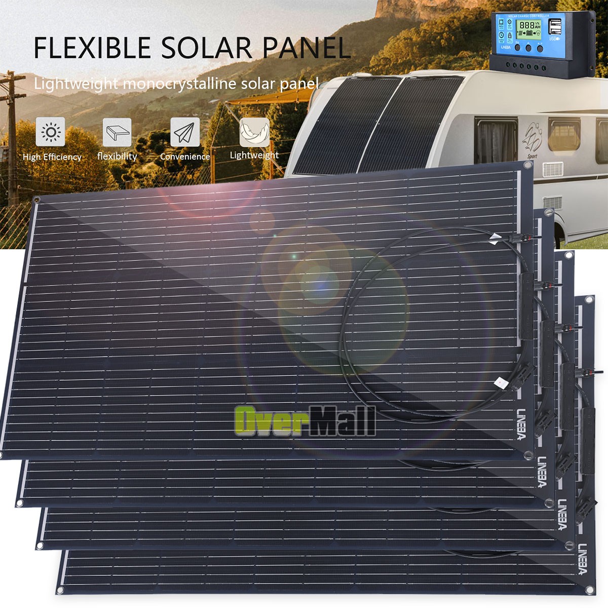 400W Watt 12v Monocrystalline Solar Panel RV Camping Home Off Grid Caravan Boat