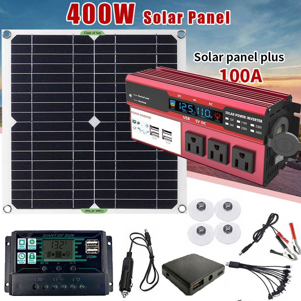 Complete Solar Panel Kit 4000W Power Inverter 12V Battery Charger Controller US