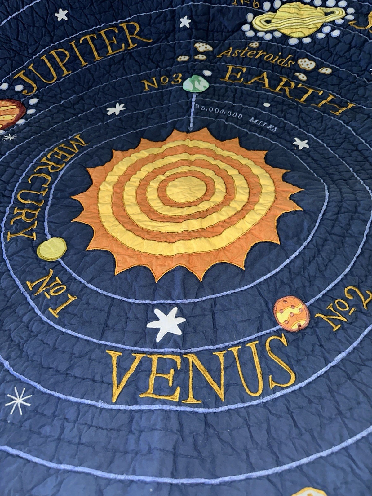 The Land of Nod Solar System Quilt Comforter Twin 90”x64” Planets Navy Cotton