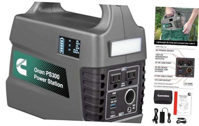 296Wh 600 Peak Watt Portable Power Station and Solar Generator, Pure Sine