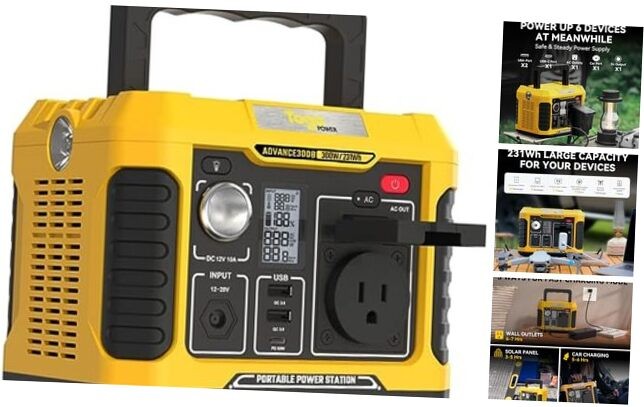 TogoPower Portable Power Station Outdoor Solar Generator 300W Yellow/231Wh