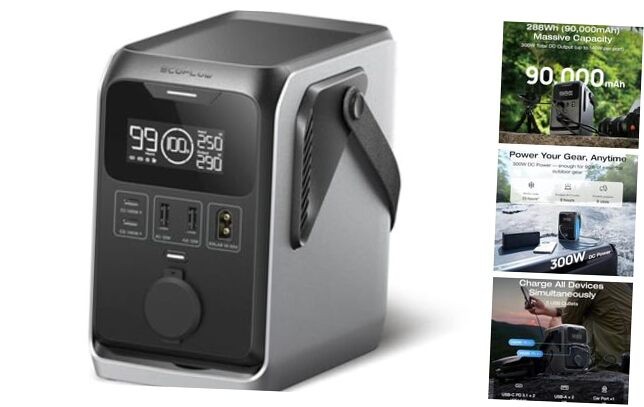 DC Portable Power Station, 288Wh LiFePO4 Power Bank, 300W DC Output, TRAIL 300