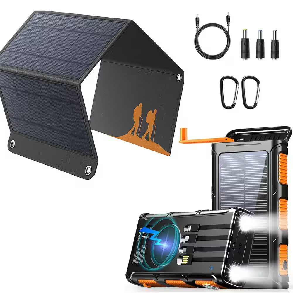 30W Foldable Solar Panel plus 45800Mah Solar Power Bank with Hand Crank Generato