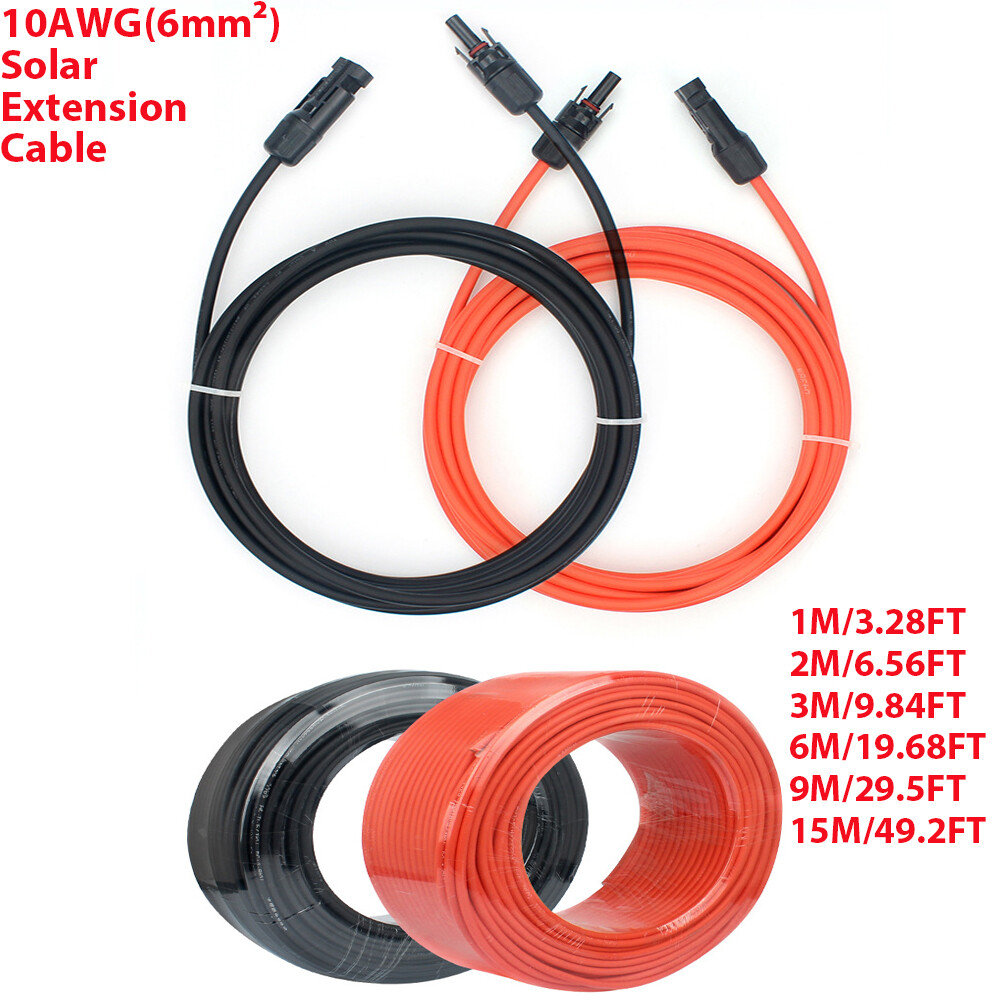 10AWG Black+Red Solar Panel Extension Cable 3.3FT-50FT Female & Male Connectors