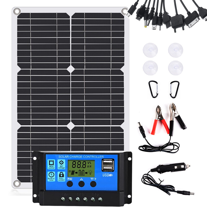 30W Solar Panel 12V/24V Battery Charge RV Marine Rooftop Home Off-Grid Charger