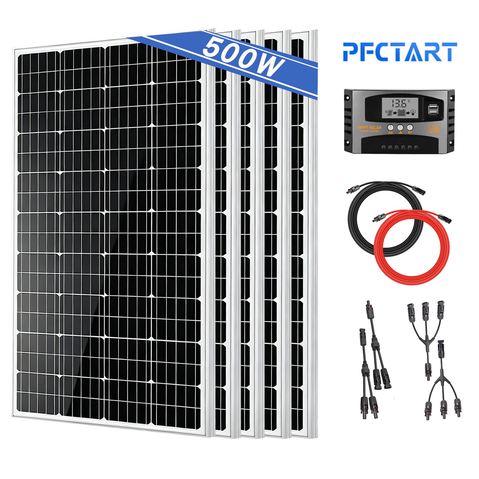 500W Watt Solar Panel Kit Monocrystalline 12V Volt for Home RV Camping Boat Car