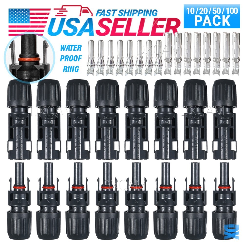 10/20/50/100/200 Pairs Solar Cable Connectors Male Female DIY For Solar Panel US