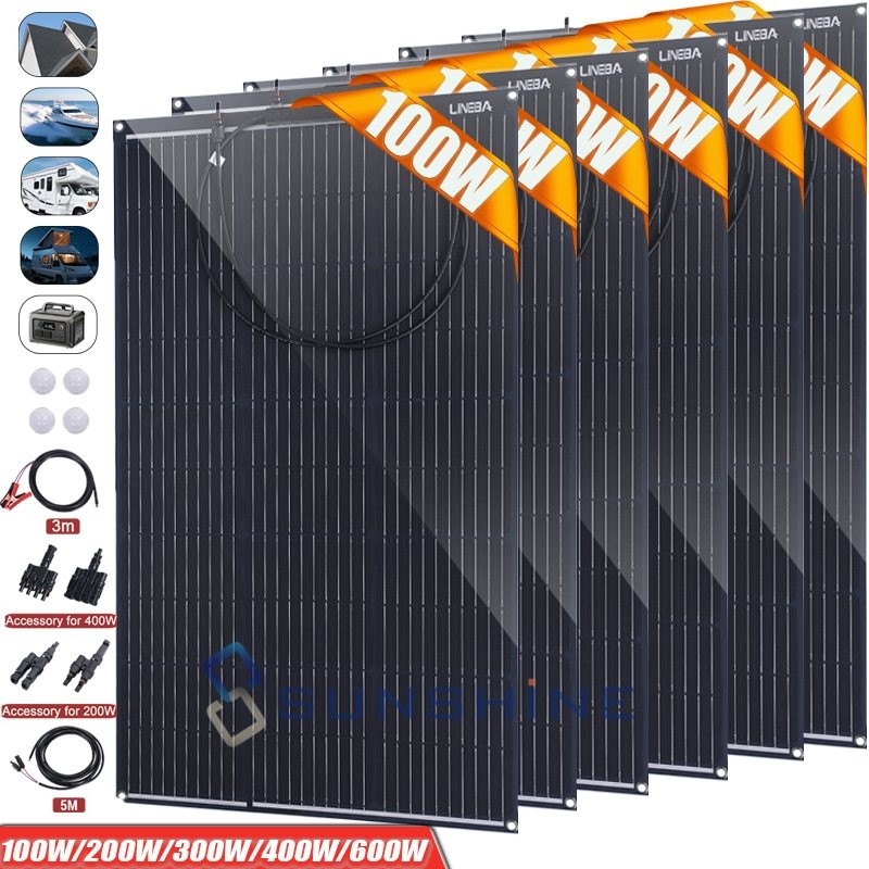 600W Mono Flexible Solar Panel 18V Charging RV Boat Power Station Home Off-Grid