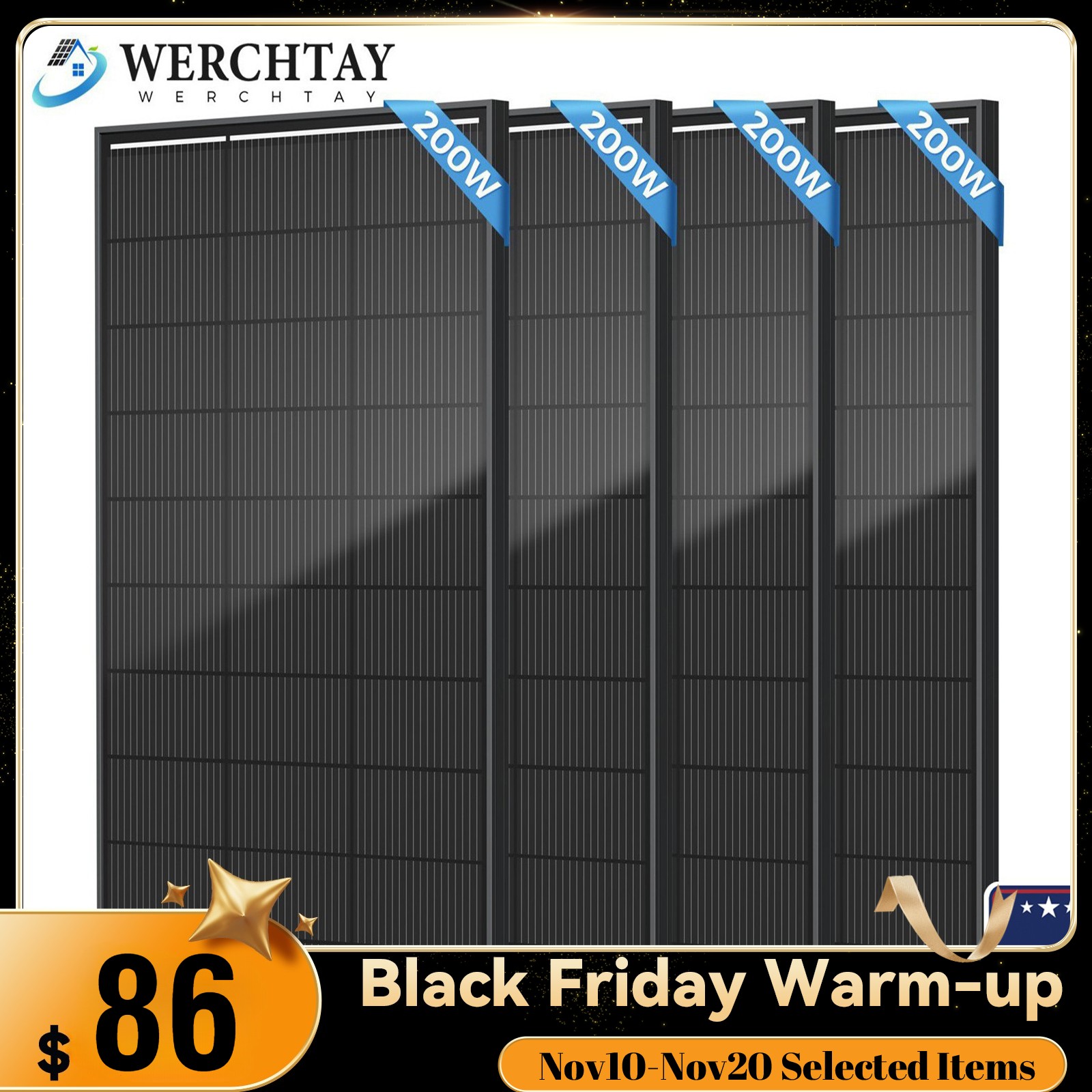 200W 400W 800W 1000W Watt Mono Solar Panel 12V Off-Grid Battery Charger  RV Home