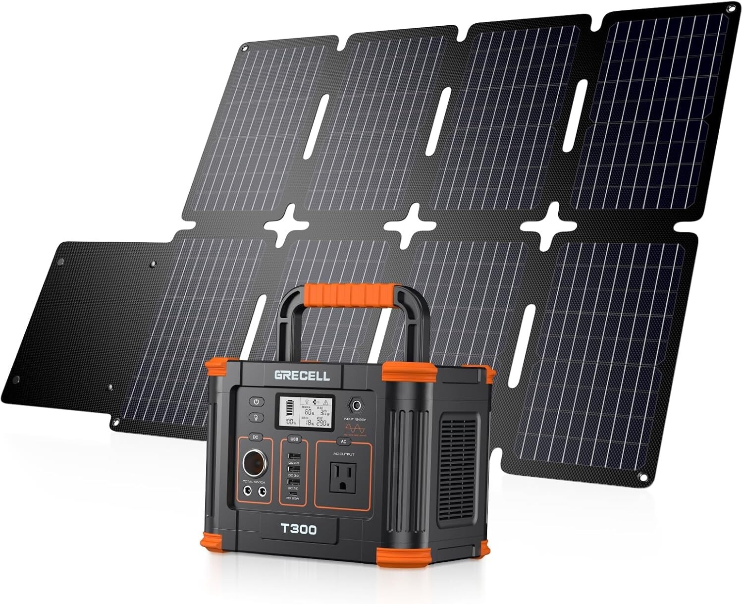 300W Power Station Portable RV Solar Generator with 80W Foldable Solar Panel