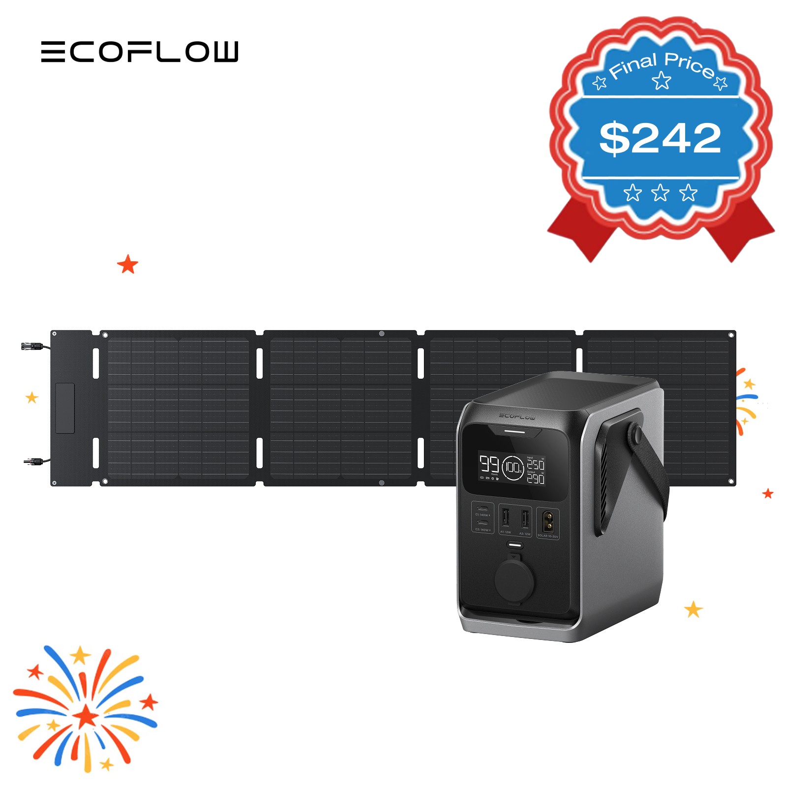 EcoFlow TRAIL 300 DC Portable Power Station 288Wh Battery with 60W Solar Panel