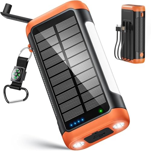66800mAh Solar Power Bank with Built-in Crank, 22.5W Fast Charging, Multiple Ou