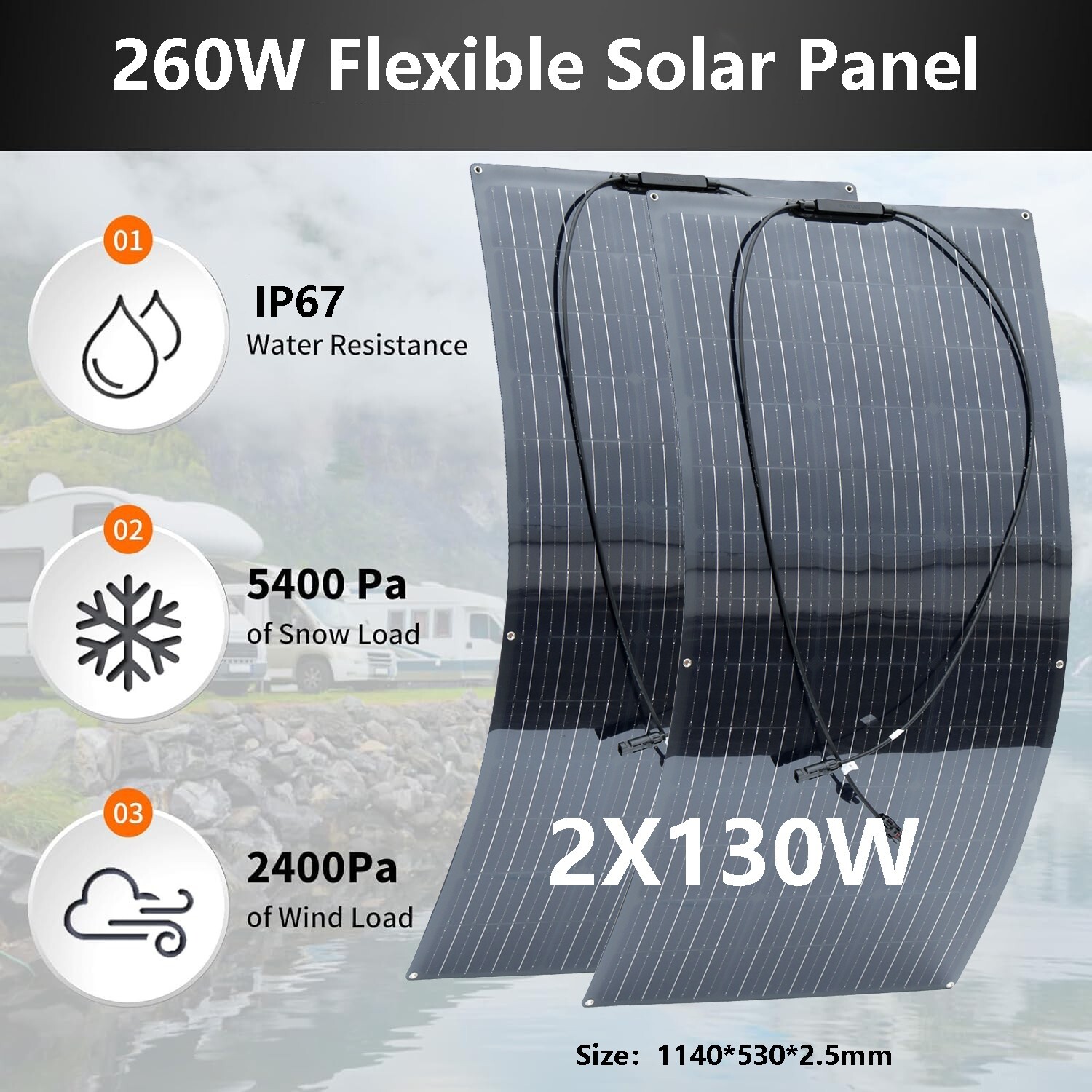 260W Flexible Solar Panel Module Battery Charger Kit Outdoor RV Marine Car 18V
