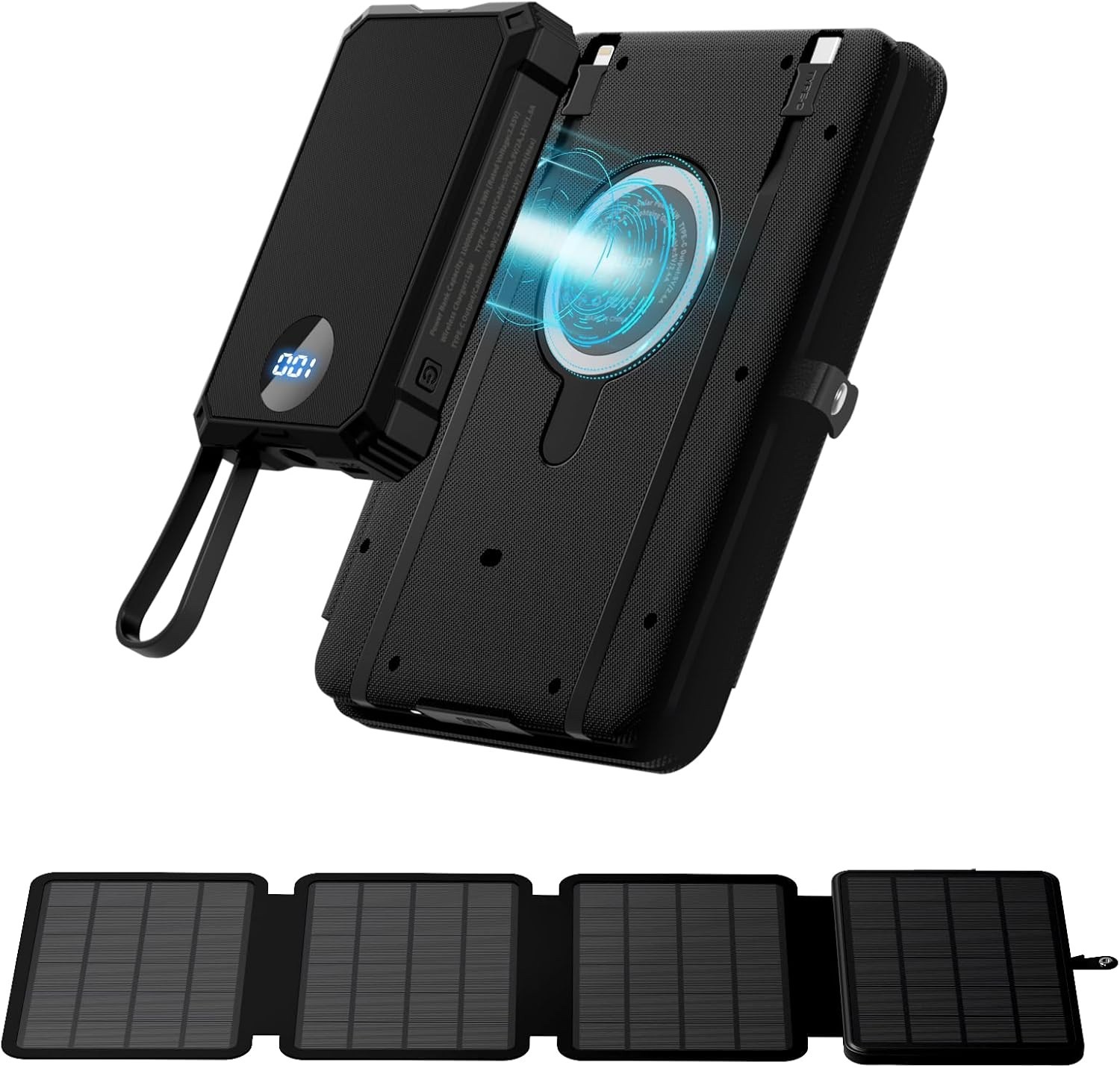 10000mAh Solar Power Bank, Detachable Solar Panel, 14W Foldable, Charger