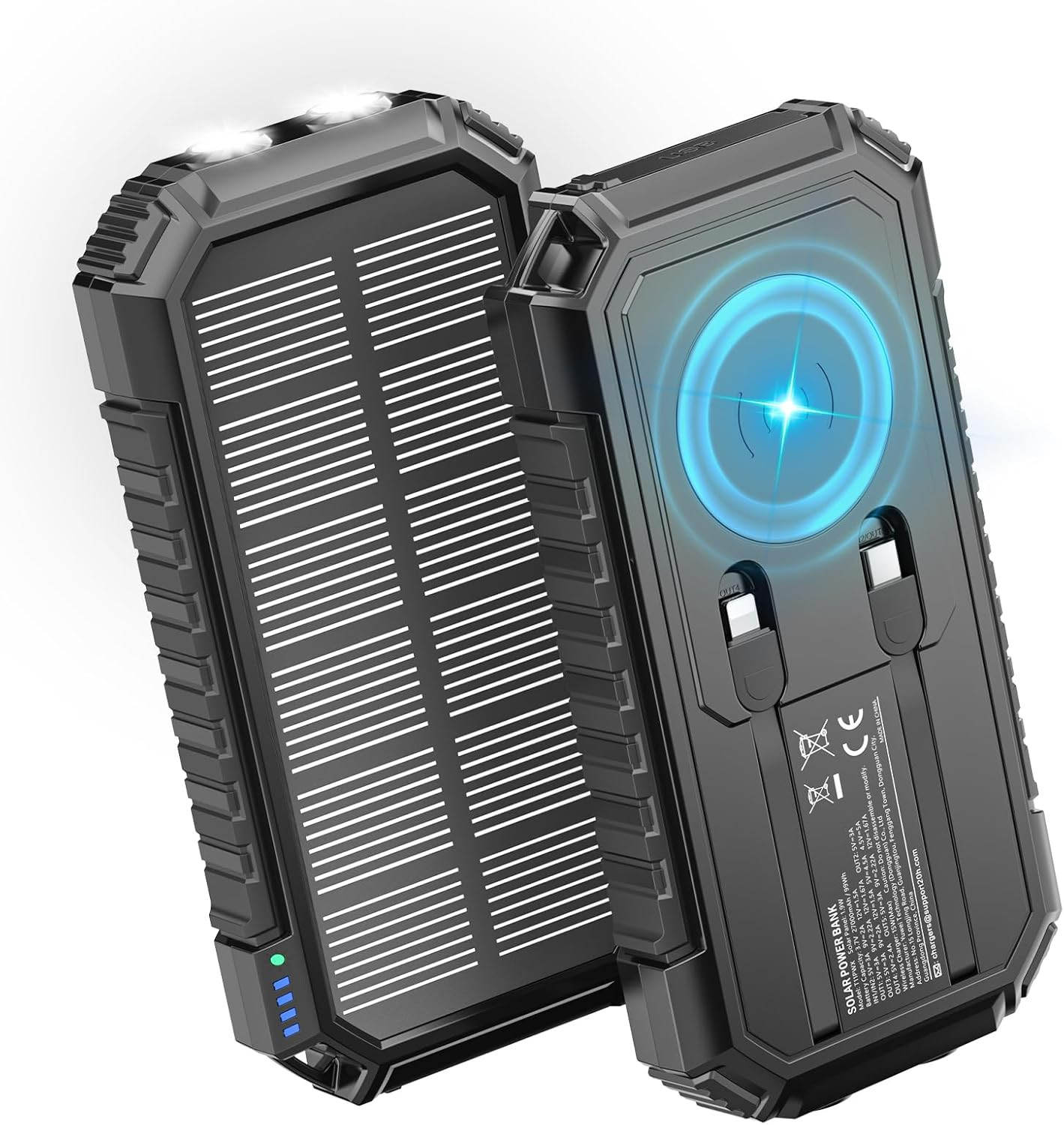 Solar Charger Power Bank, 27000Mah Wireless Portable Charger Built-In Cables,…