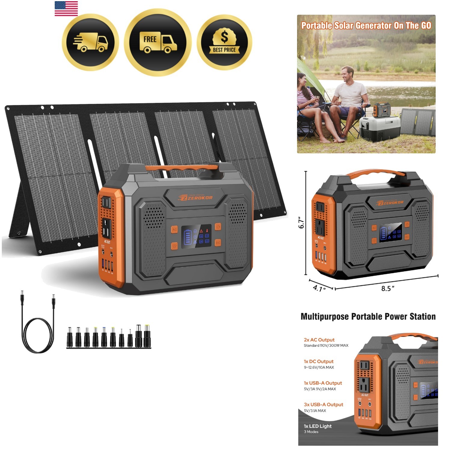 Portable Solar Generator 300W with Foldable 60W Solar Panel for Camping RV Ou…