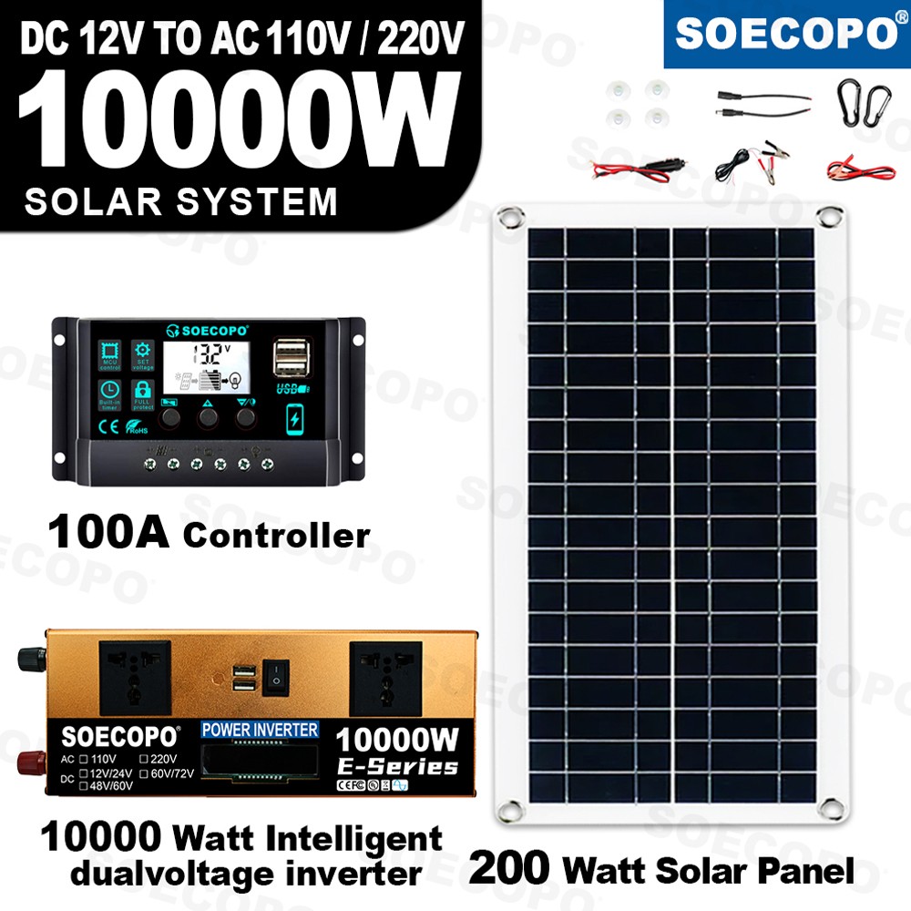 10000W Power Inverter Solar Generator w/ 200W Solar Panel Home Complete US STOCK