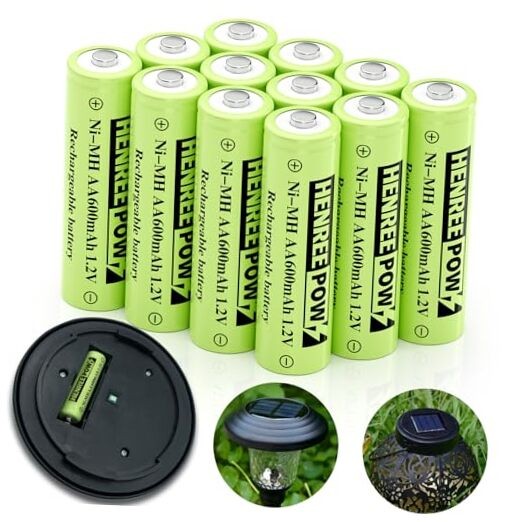 12-Pack Rechargeable AA Solar Batteries Ni-Mh 1.2v 600mAh Pre AA 600mAh 12pack