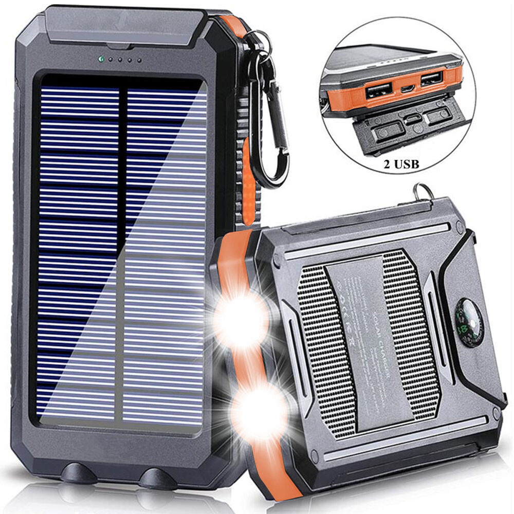 900000mAh Solar Power Bank 2USB Portable Battery Charger Fast Charging For Phone