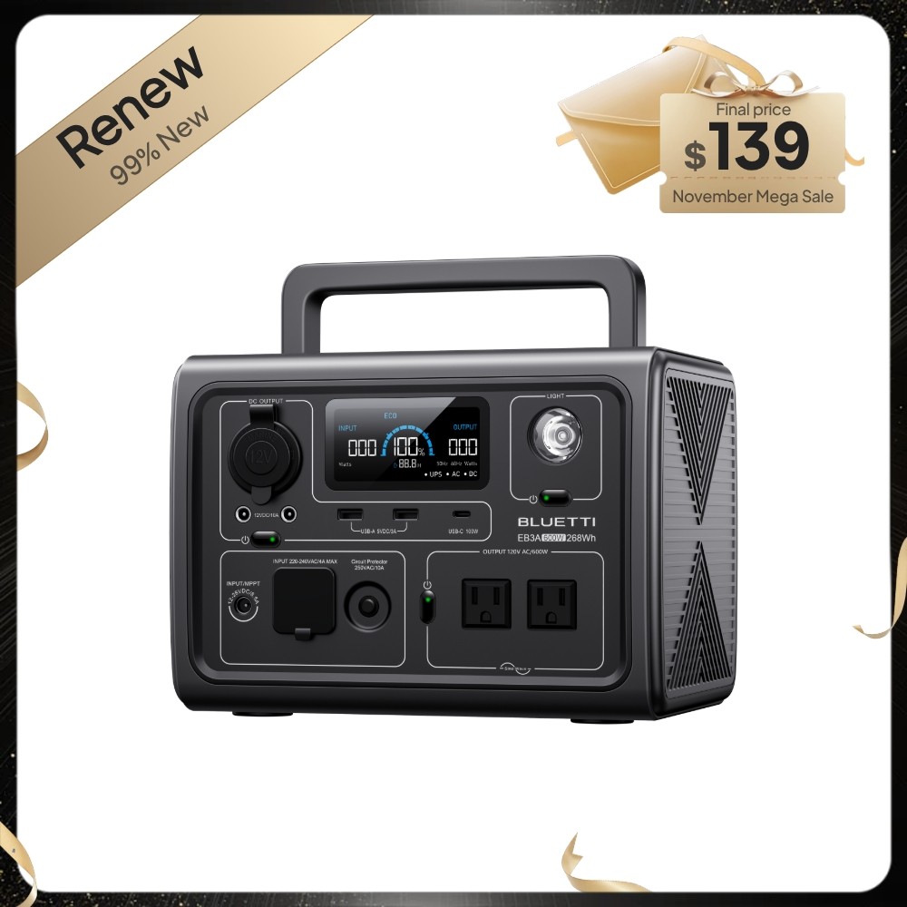 BLUETTI EB3A 600W 268Wh Portable Power Station LFP Battery for Camping 24/7 EPS